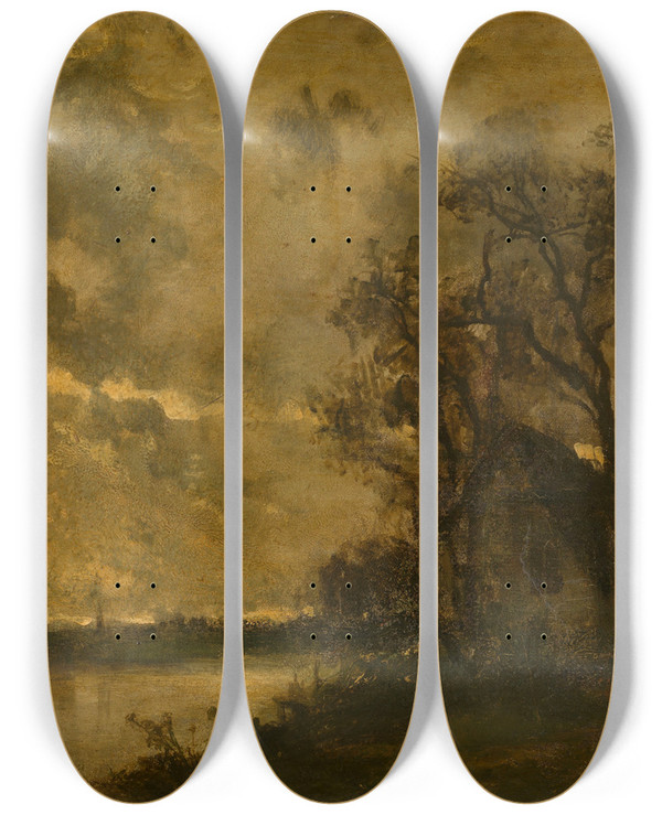 Triptych art skateboard deck of Johan Barthold Jongkind Landscape_2 by Johan Barthold Jongkind (1819-1891)