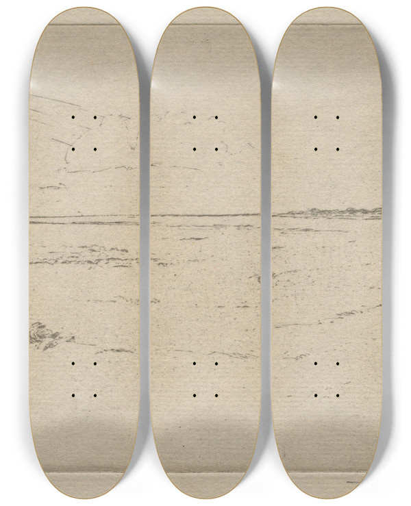 Triptych art skateboard deck of Sir Frank Short Gathering The Flock On Maxwellbank No 2 by Sir Frank Short (1857-1945)