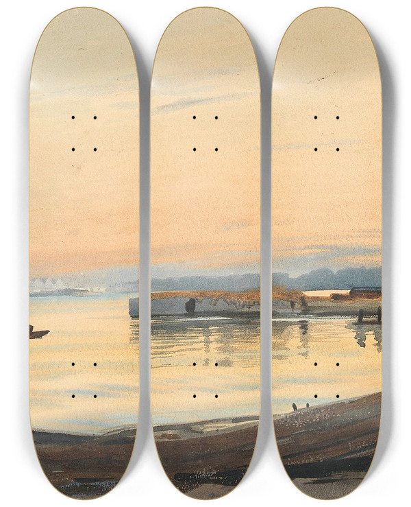 Triptych art skateboard deck of Albert Nikolaevich Benois On The Neva River by Albert Nikolaevich Benois (1852-1936)