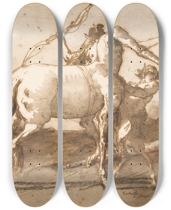 Triptych art skateboard deck of Giovanni Domenico Tiepolo A Centaur And A Satyr by Giovanni Domenico Tiepolo (1727-1804)