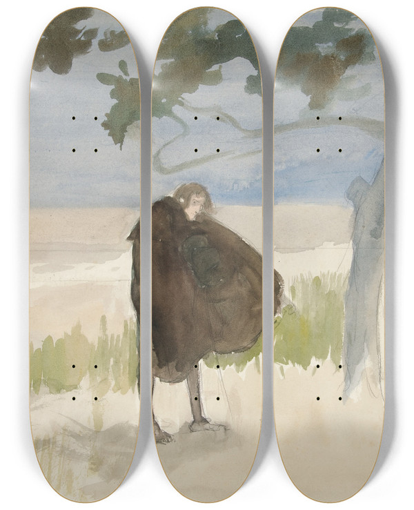Triptych art skateboard deck of Edwin Austin Abbey Study For The Scarlet Letter by Edwin Austin Abbey (1852-1911)