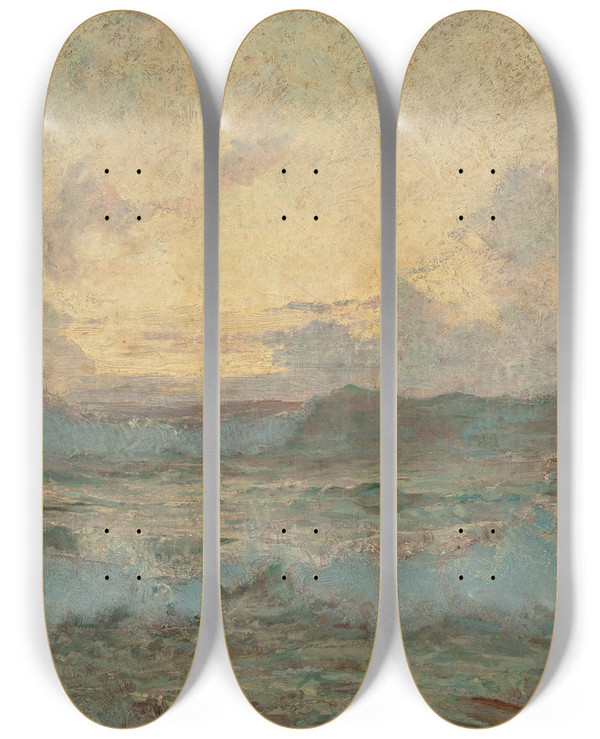 Triptych art skateboard deck of Howard Russell Butler Restless Sea by Howard Russell Butler (1856-1934)