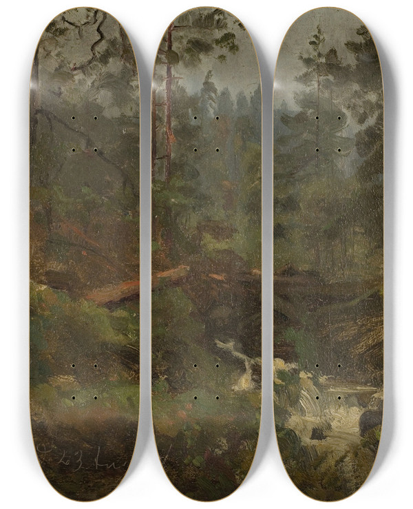 Triptych art skateboard deck of Amaldus Nielsen Svinestad Mandal by Amaldus Nielsen (1838-1932)