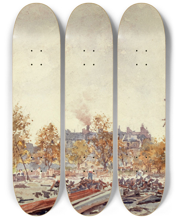 Triptych art skateboard deck of Mariedsir Bourgoin Les Travaux Du March Du Temple_2 by Marie-Dsir Bourgoin (1839-1912)