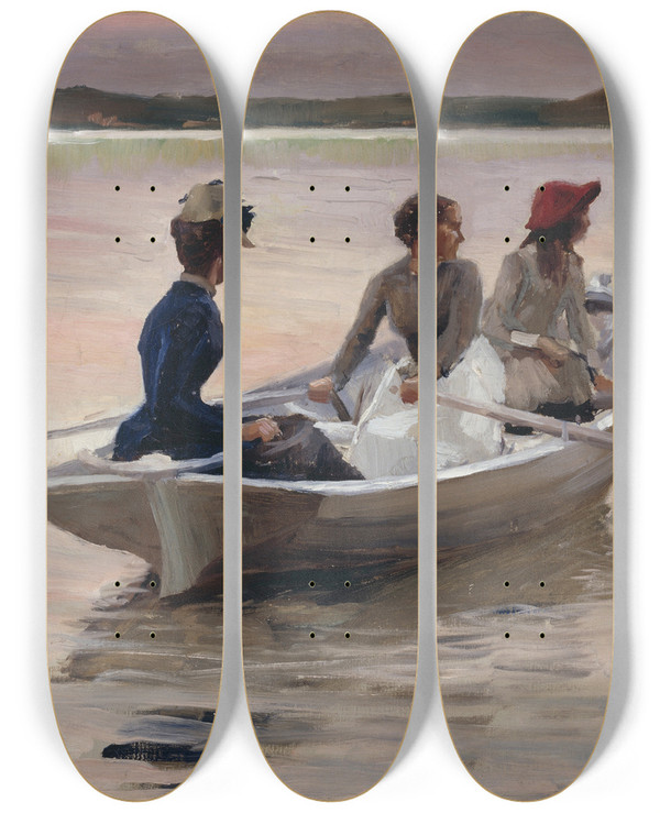 Triptych art skateboard deck of Albert Edelfelt Girls In A Rowing Boat Summer In The Archipelago by Albert Edelfelt (1854-1905)