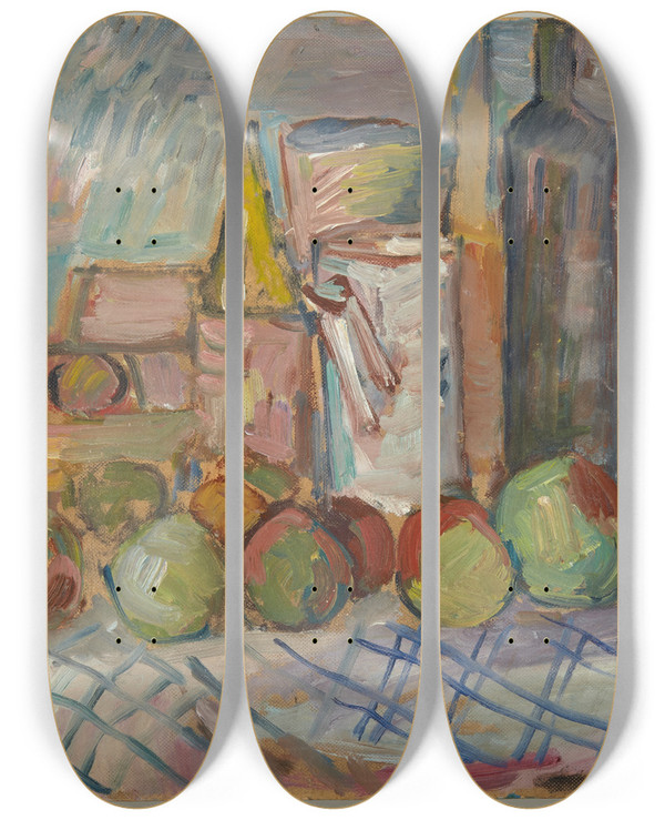 Triptych art skateboard deck of Sasza Blonder Still Life With Fruit by Sasza Blonder (1909-1949)