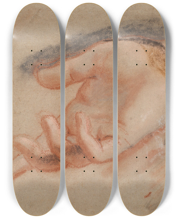 Triptych art skateboard deck of Jens Juel Pastelstudie Til En Udstrakt Hnd by Jens Juel (1745-1802)