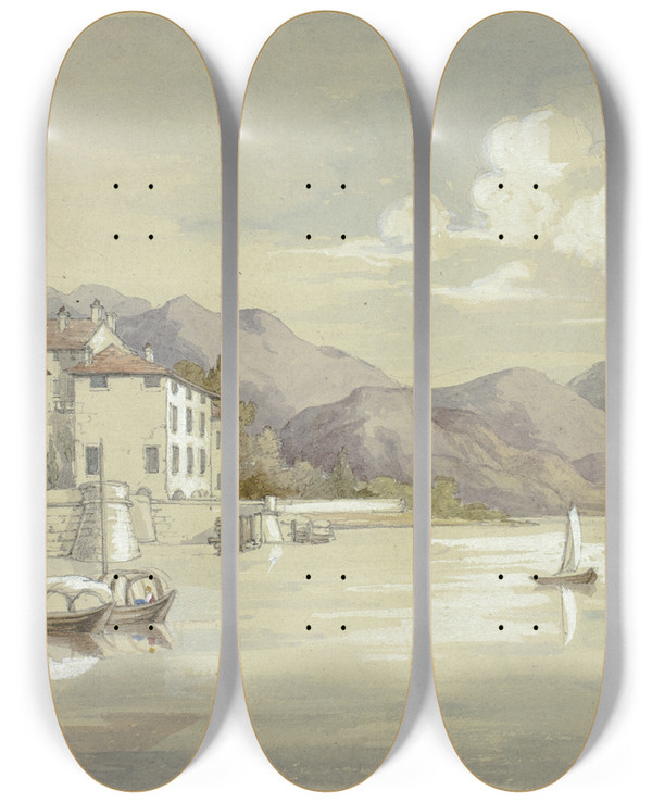 Triptych art skateboard deck of Elizabeth Murray Majolica Lake Como by Elizabeth Murray (1815-1882)