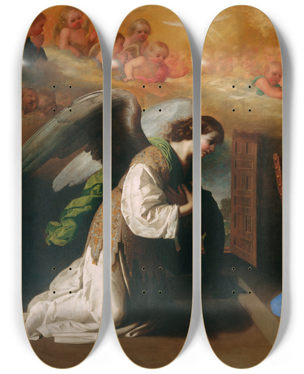 Triptych art skateboard deck of Francisco De Zurbarn The Annunciation by Francisco de Zurbarn (1598-1664)