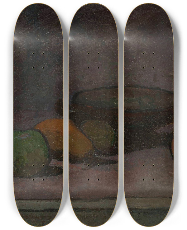 Triptych art skateboard deck of Wadysaw Lewiski Fruits And Bowl by Wadysaw lewiski (1854-1918)
