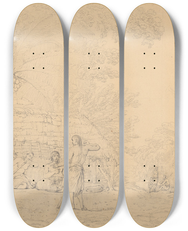 Triptych art skateboard deck of John Webber A View In Annamooka by John Webber (1751-1793)
