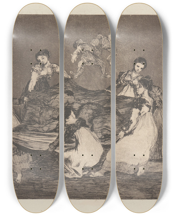 Triptych art skateboard deck of Francisco De Goya Heavier Than A Dead Donkey Pesa Mas Que Un Burro Muerto by Francisco de Goya (1746-1828)
