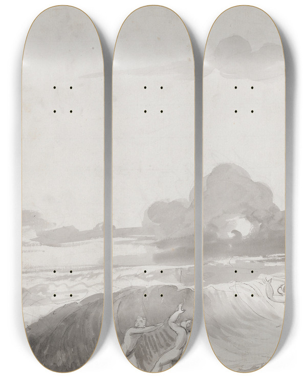 Triptych art skateboard deck of George Romney The Wave by George Romney (1734-1802)