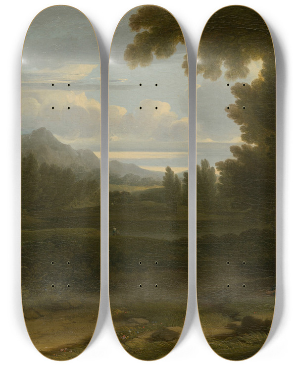 Triptych art skateboard deck of Joshua Shaw Solitude by Joshua Shaw (1776-1860)