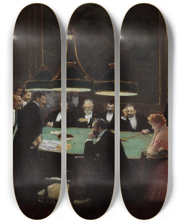 Triptych art skateboard deck of Jean Braud La Salle De Jeu by Jean Beraud (1849-1935)