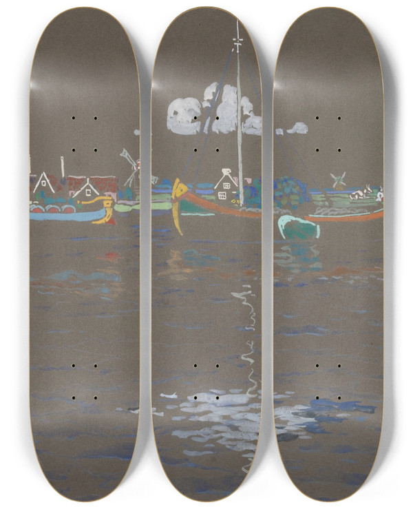Triptych art skateboard deck of Wassily Kandinsky The Ships Holland by Wassily Kandinsky (1866-1944)