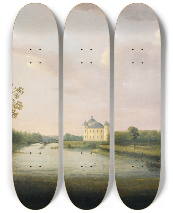 Triptych art skateboard deck of Pehr Gustaf Von Heideken Motiv Frn Strmsholm by Pehr Gustaf Von Heideken (1781-1864)