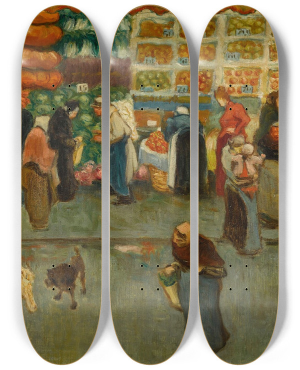 Triptych art skateboard deck of Henrigabriel Ibels Scne De March Paris by Henri-Gabriel Ibels (1867-1936)