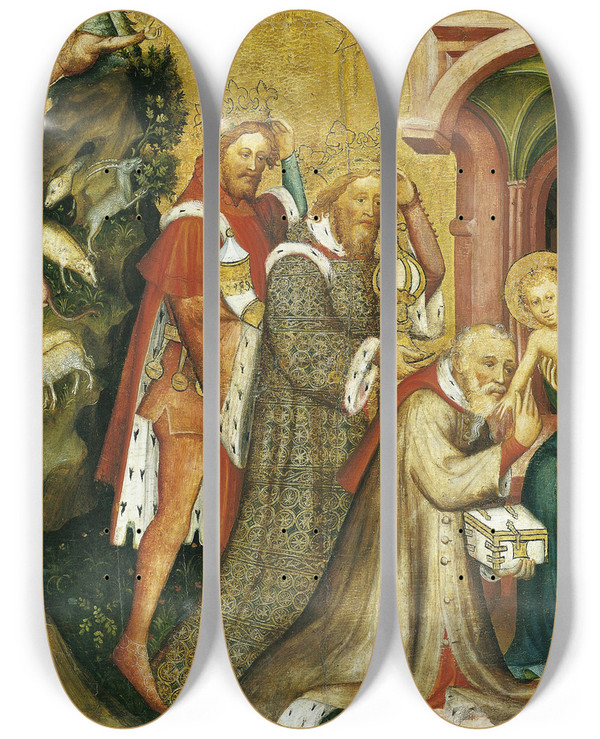 Triptych art skateboard deck of Master Of The Middle Rhine The Adoration Of The Magi by Master Of The Middle Rhine (1470-1480)