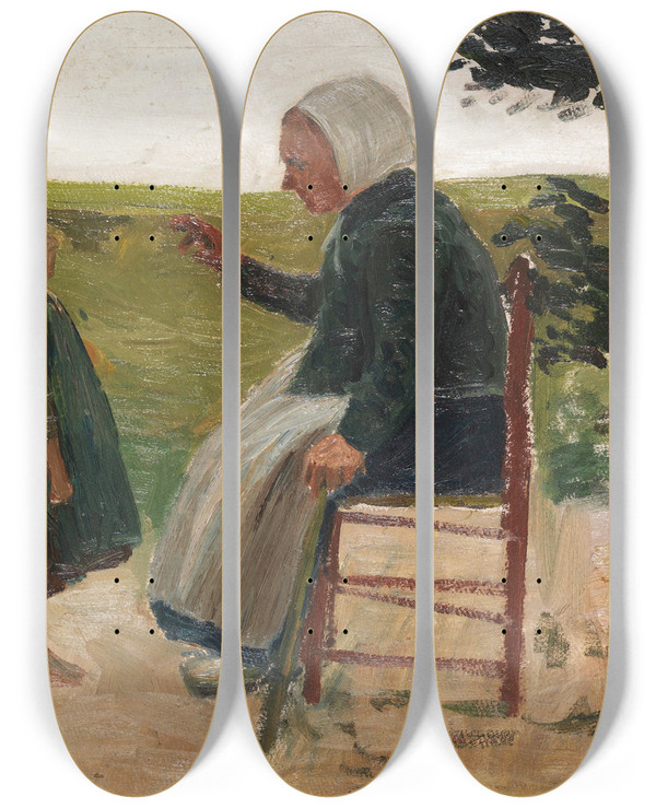 Triptych art skateboard deck of Otto Modersohn Dreebeen Mit Mdchen by Otto Modersohn (1865-1943)
