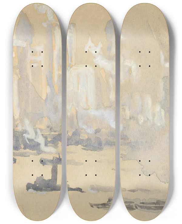 Triptych art skateboard deck of Joseph Pennell Tugs by Joseph Pennell (1857-1926)