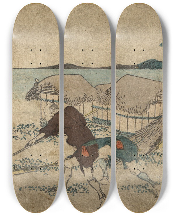Triptych art skateboard deck of Katsushika Hokusai Yui by Katsushika Hokusai (1760-1849)