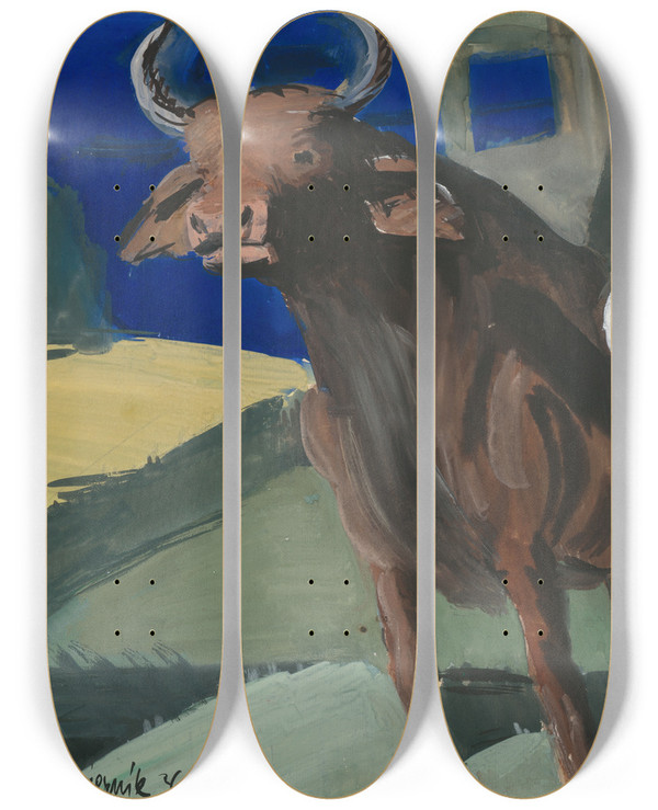 Triptych art skateboard deck of Cyprin Majernk Bride by Cyprian Majernik (1909-1945)