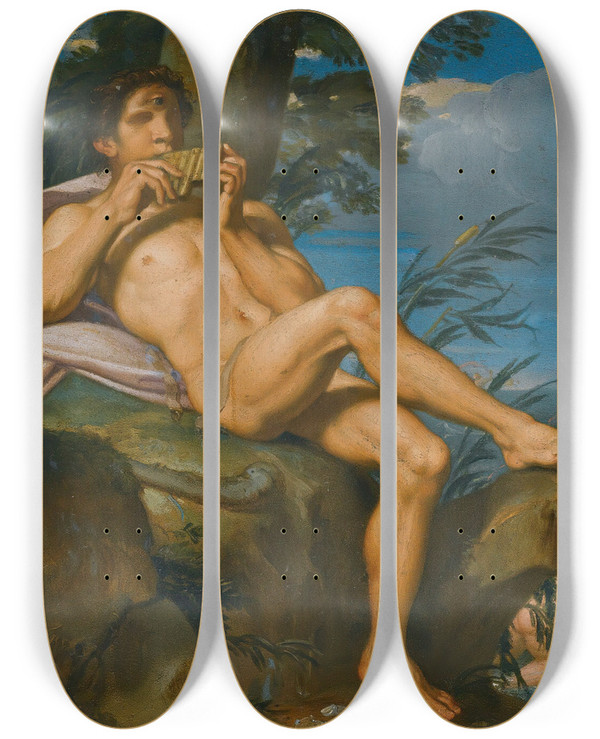Triptych art skateboard deck of Bolognese School Polyphemus And Galatea by Bolognese School
