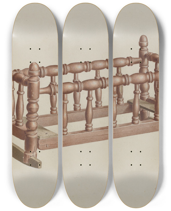 Triptych art skateboard deck of Joe Brennan Dolls Cradle by Joe Brennan
