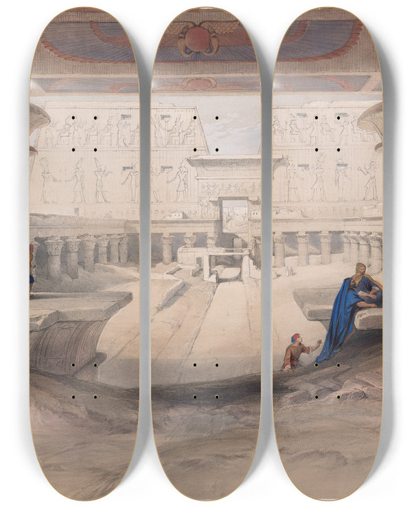 Triptych art skateboard deck of David Roberts View From Under The Portico Of Temple Of Edfou Idf Upper Egypt by David Roberts (1796-1864)