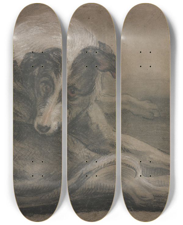 Triptych art skateboard deck of Frans Snyders Greyhound Lying by Frans Snyders (1579-1657)