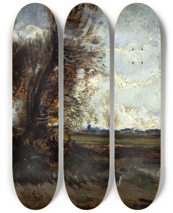 Triptych art skateboard deck of Flix Ziem La Mare by Felix Ziem (1821-1911)