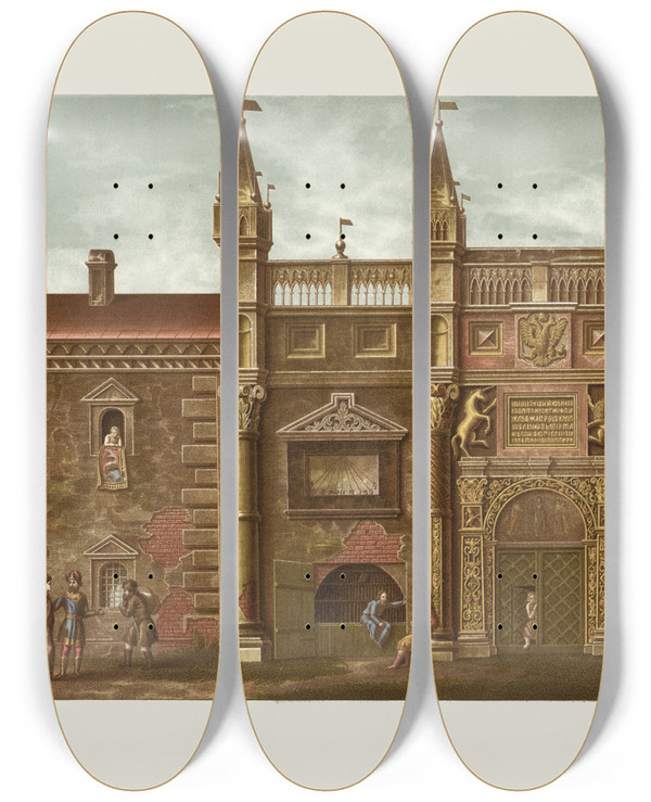 Triptych art skateboard deck of Fedor Grigoryevich Solntsev Vid Moskovskago Pechatnago Dvora by Fedor Grigoryevich Solntsev (1801-1892)
