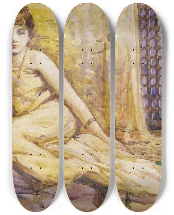 Triptych art skateboard deck of Mary Elizabeth Tripe The Favourite by Mary Elizabeth Tripe (1870-1939)