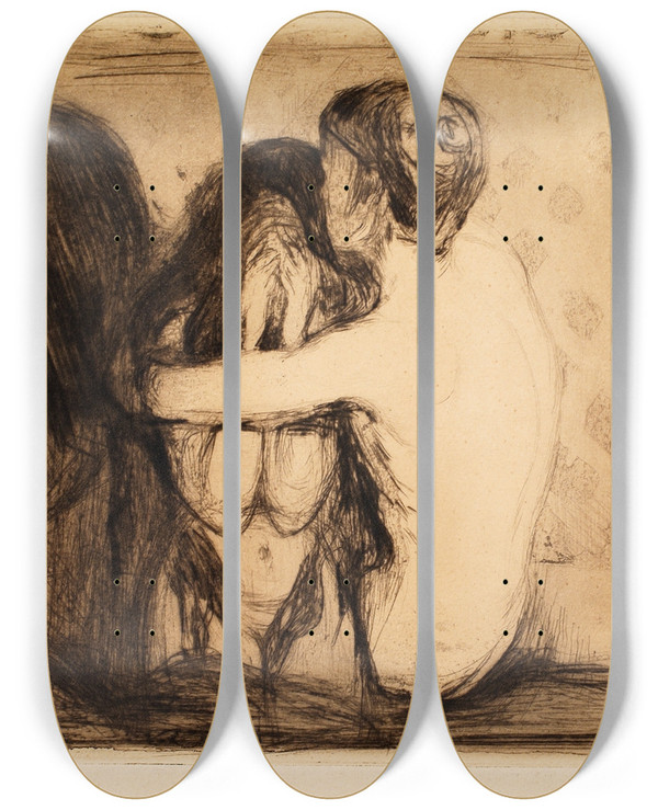 Triptych art skateboard deck of Edvard Munch Consolation by Edvard Munch (1863-1944)