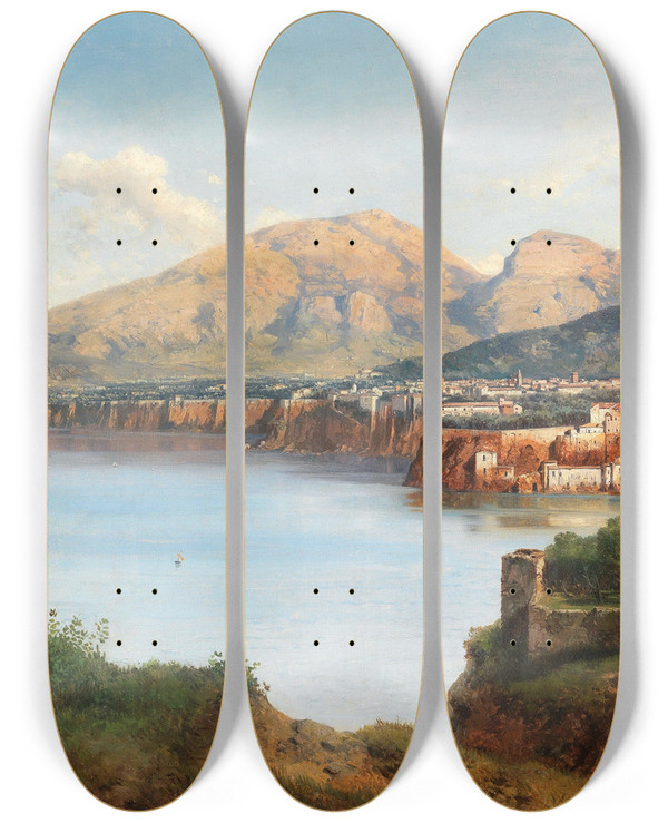 Triptych art skateboard deck of Albert Zimmermann A View Of Sorrento by Albert Zimmermann (1808-1888)