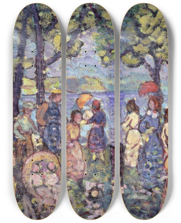 Triptych art skateboard deck of Maurice Prendergast Summer New England by Maurice Prendergast (1858-1924)