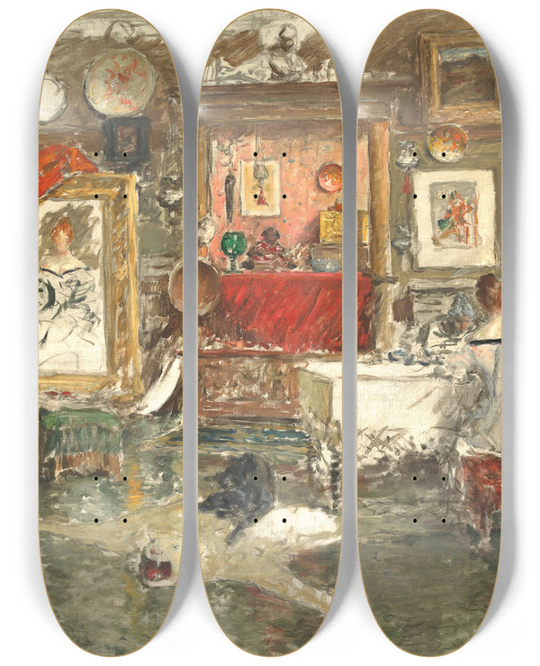 Triptych art skateboard deck of William Merritt Chase The Tenth Street Studio_2 by William Merritt Chase (1849-1916)