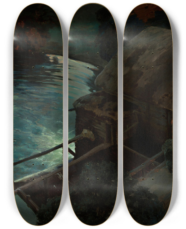 Triptych art skateboard deck of Ferdynand Ruszczyc Mill by Ferdynand Ruszczyc (1870-1936)