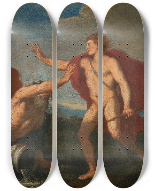 Triptych art skateboard deck of Placido Costanzi Apollo And Daphne by Placido Costanzi (1702-1759)