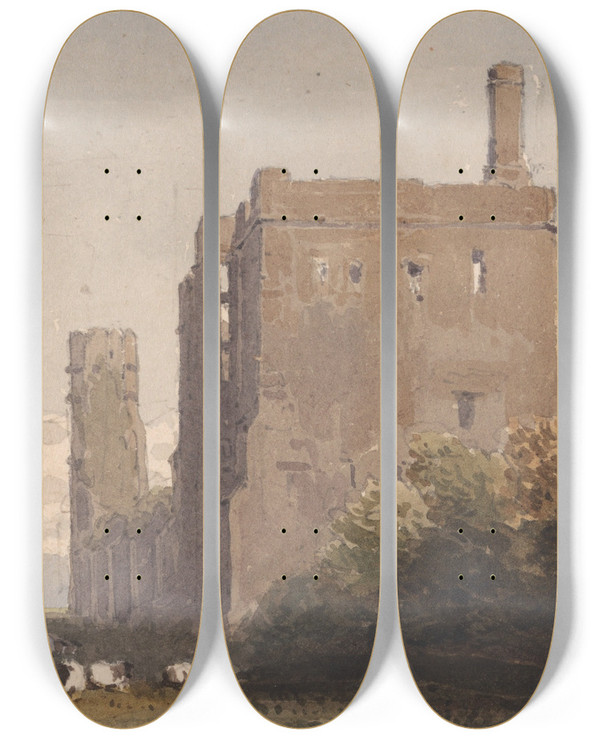Triptych art skateboard deck of David Cox Battle Abbey Sussex by David Cox (1783-1859)
