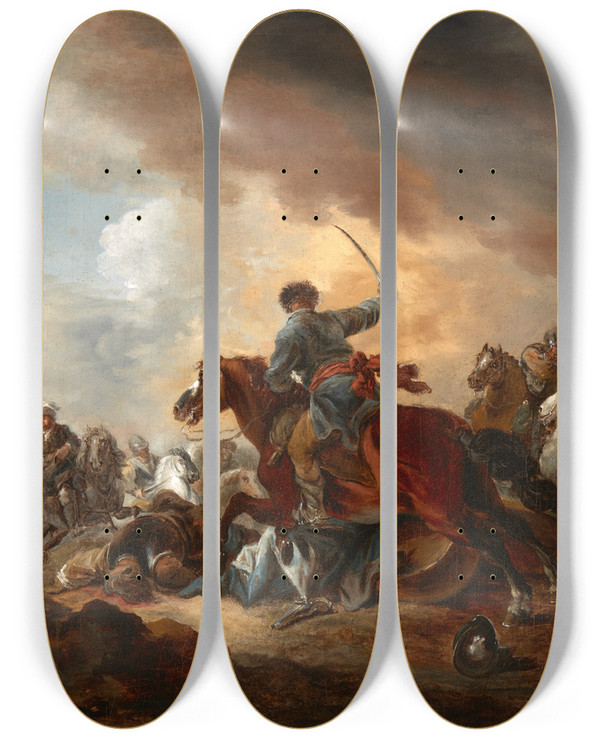Triptych art skateboard deck of Aleksander Orowski Battle Scene_2 by Aleksander Orlowski (1777-1832)