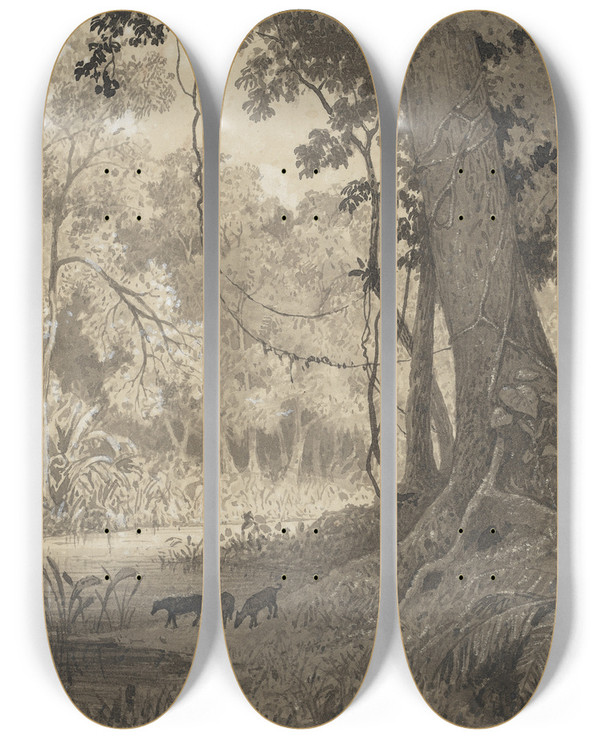 Triptych art skateboard deck of Michel Jean Cazabon Forest Scenery Near Tamana by Michel Jean Cazabon (1813-1888)