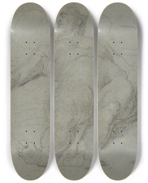Triptych art skateboard deck of Domenico Tintoretto Reclining Female Nude Early by Domenico Tintoretto (1560-1635)