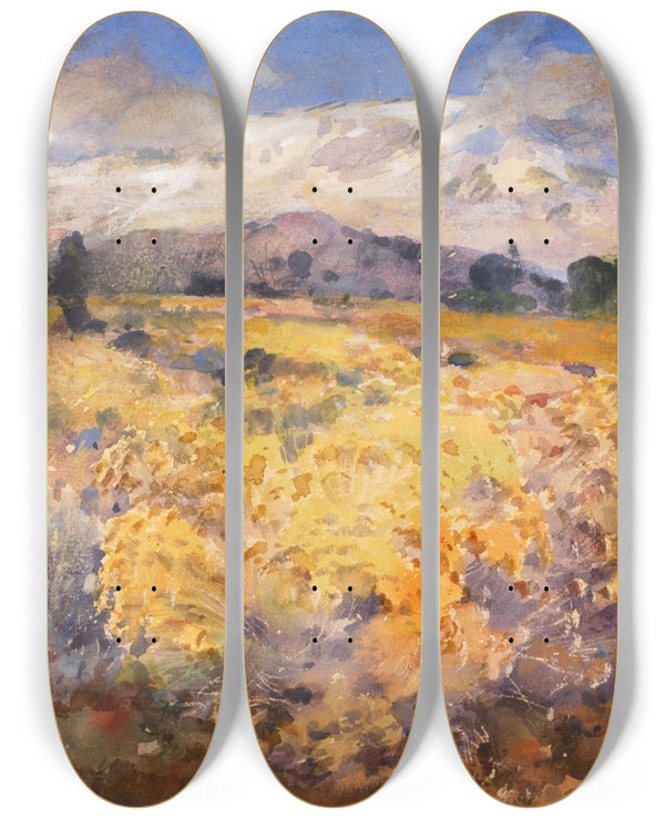 Triptych art skateboard deck of William Henry Holmes Longs Peak Colorado by William Henry Holmes (1846-1933)