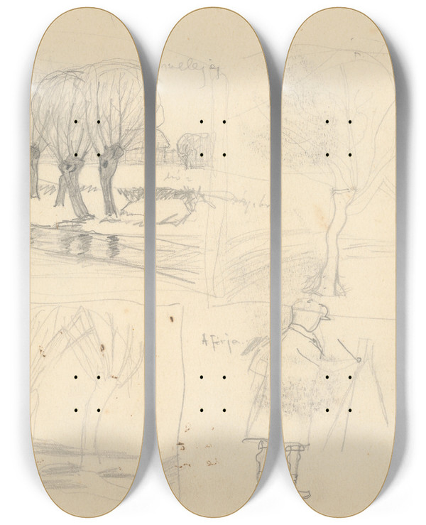 Triptych art skateboard deck of Jn Thain Sketchbook_2 by Jan Thain