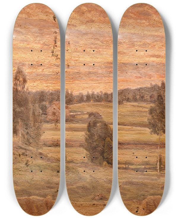Triptych art skateboard deck of Herman Norrman Evening Landscape by Herman Norrman (1864-1906)