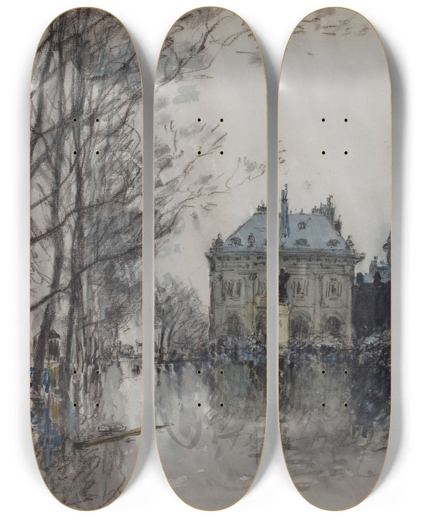 Triptych art skateboard deck of Frank Myers Boggs Le Quai Malaquais by Frank Myers Boggs (1855-1926)