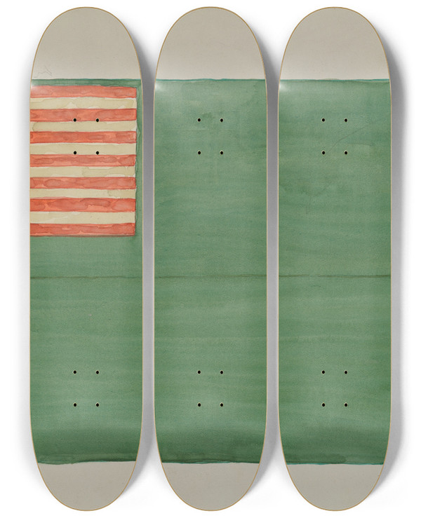 Triptych art skateboard deck of Edward Grant Revolutionary Flag by Edward Grant