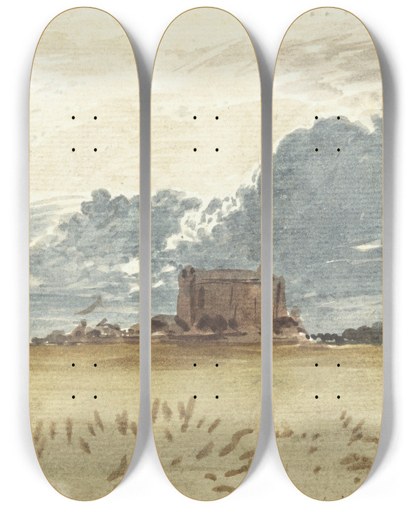 Triptych art skateboard deck of John Linnell A View Of The Fens by John Linnell (1792-1882)